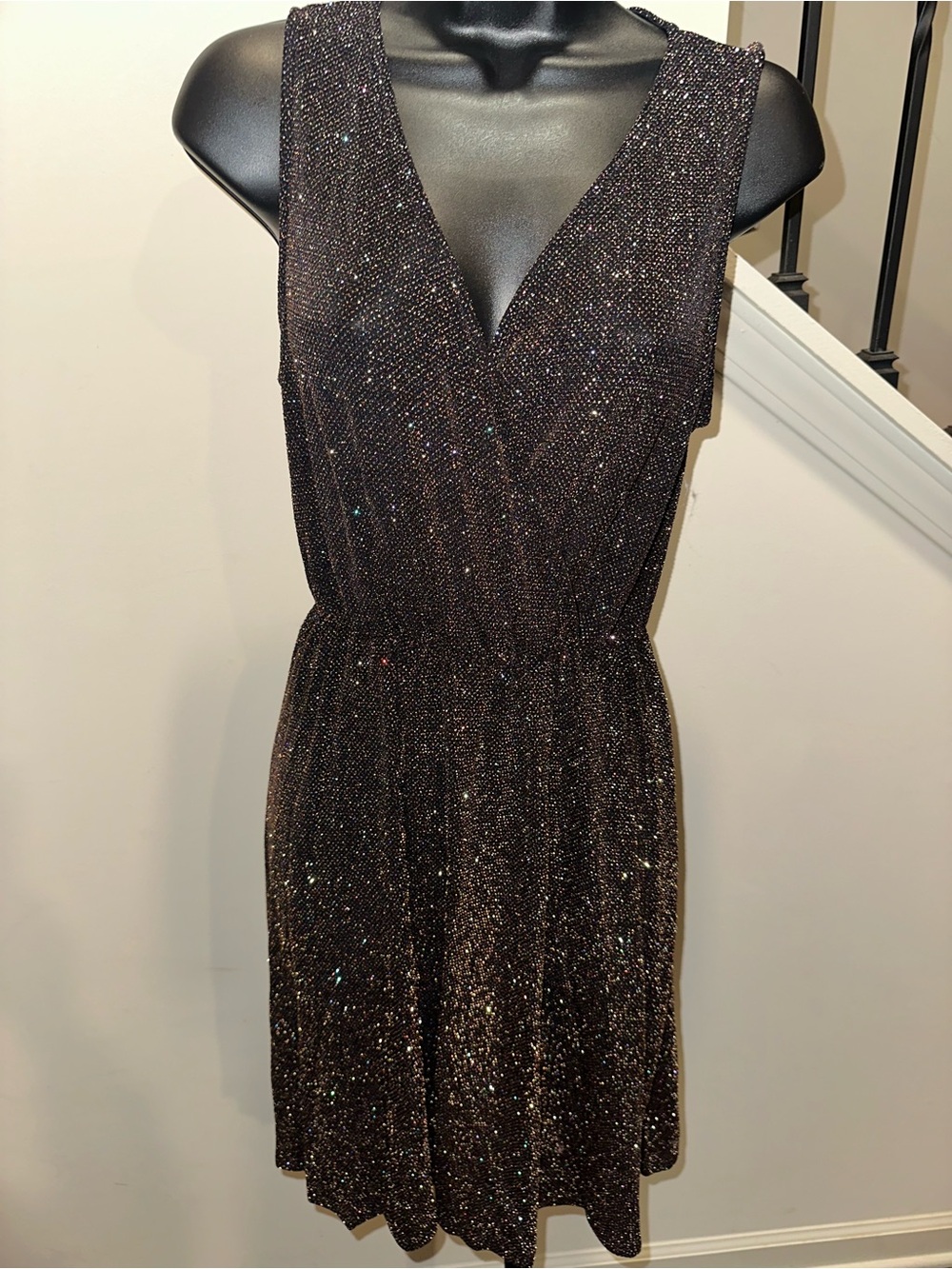 white birch Black Sparkle V-Neck Mini Dress